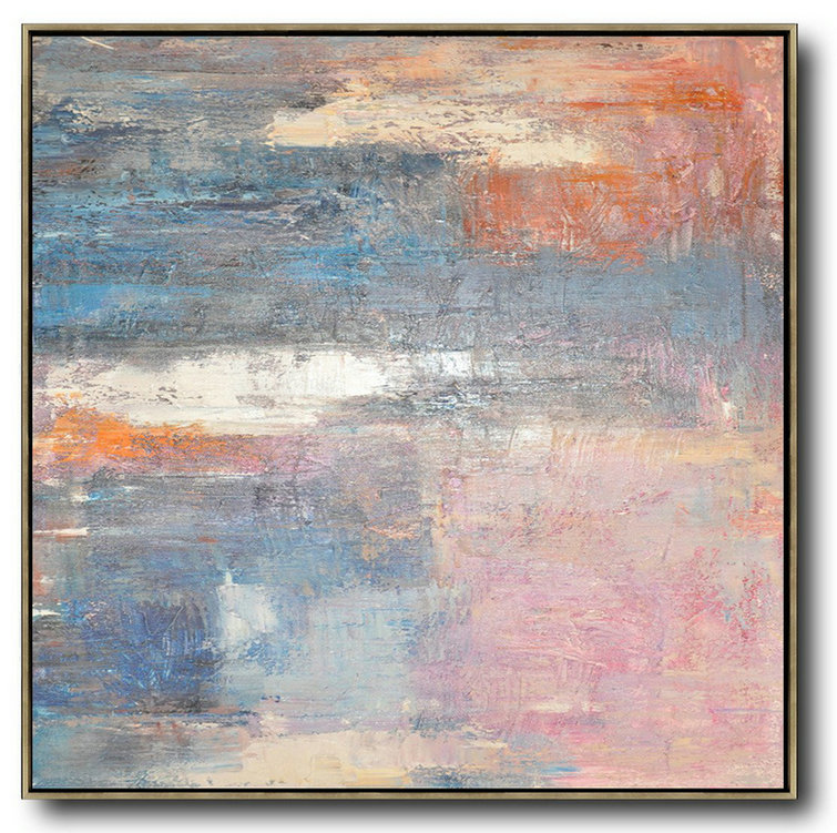 Oversized Contemporary Art,Modern Art Abstract Painting,Pink,Blue,Orange,Beige